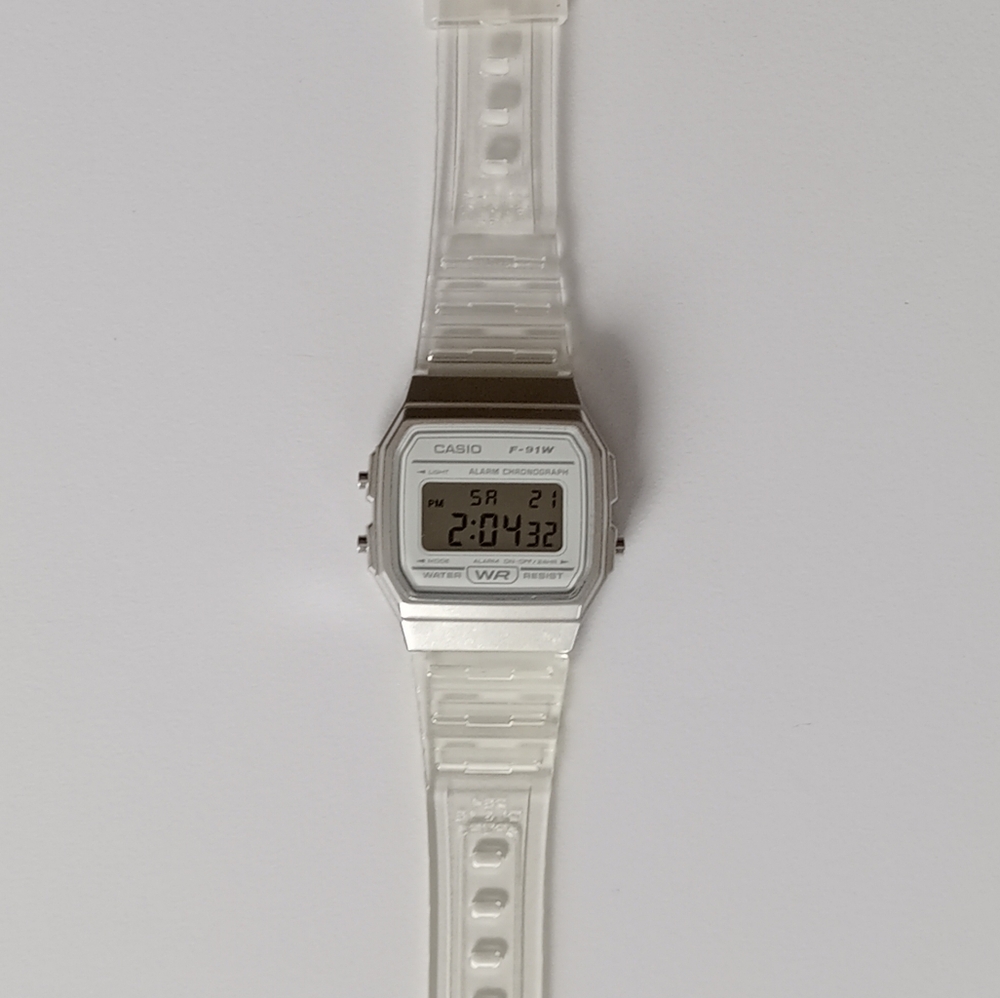 Functional Casio F-91W Alarm Chronograph WR Digital Watch Translucent Band